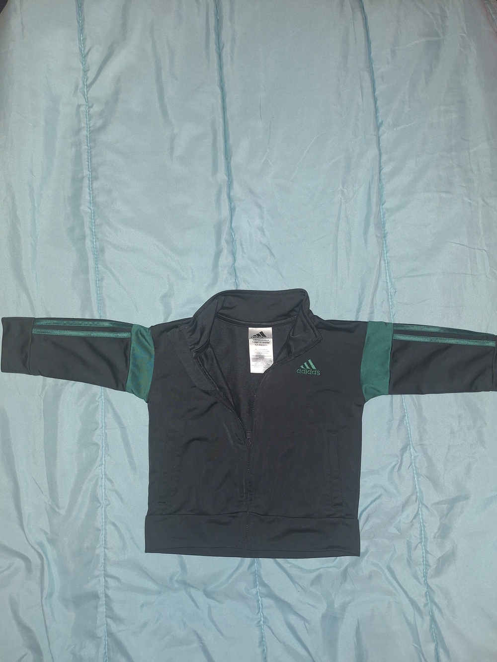adidas Kids Black Jacket with Green Accents 12 Month